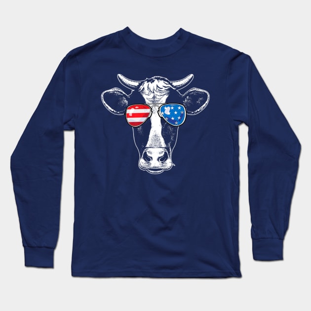 Vintage Patriot Cow T 4th Of July American Flag Long Sleeve T-Shirt by Macy XenomorphQueen